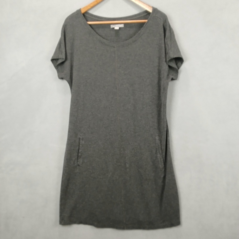 Peace & Pearls Shirt Dress Womens Large Dark Gray Rayon Cap Sleeve Scoop Neck